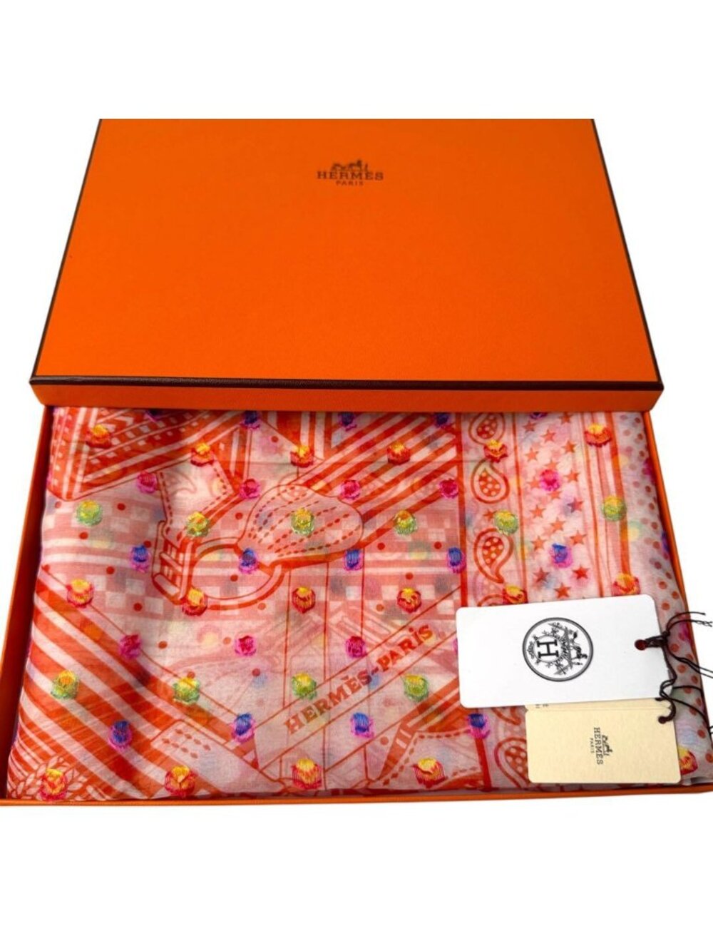 Hermes Carre 60 Zigzag Sangles Rainbow Dot Scarf